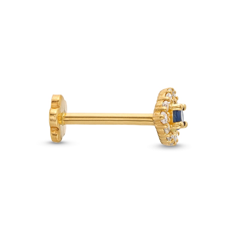 Main Image 3 of Blue & White Cubic Zirconia Evil Eye Helix Stud 14K Yellow Gold - 18G 8MM