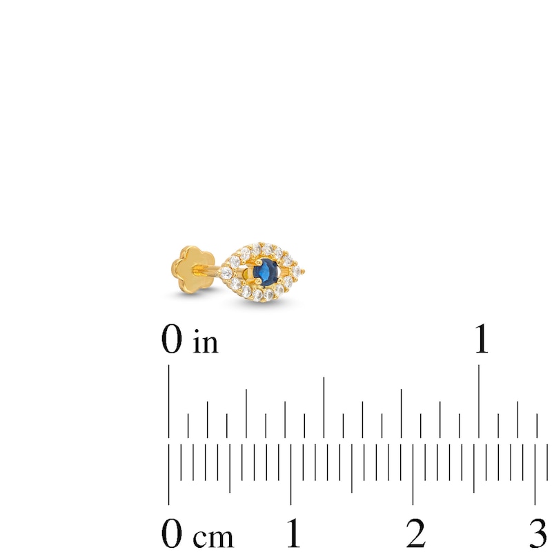 Main Image 4 of Blue & White Cubic Zirconia Evil Eye Helix Stud 14K Yellow Gold - 18G 8MM