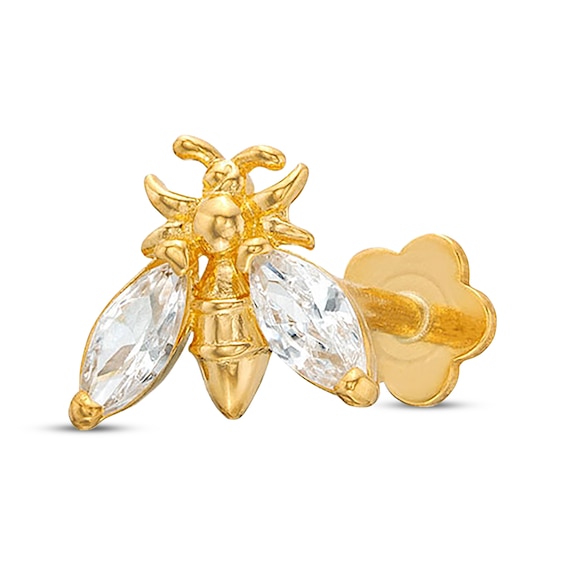 Marquise-Cut Cubic Zirconia Hornet Single Helix Stud 14K Yellow Gold - 18G 8MM