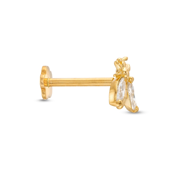 Main Image 3 of Marquise-Cut Cubic Zirconia Hornet Helix Stud 14K Yellow Gold - 18G 8MM