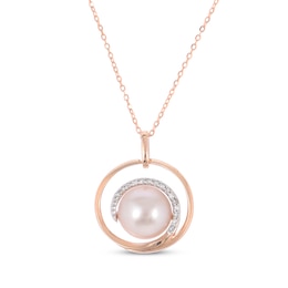 Pink Cultured Pearl & Diamond Swirl Necklace 1/15 ct tw 10K Rose Gold 18"
