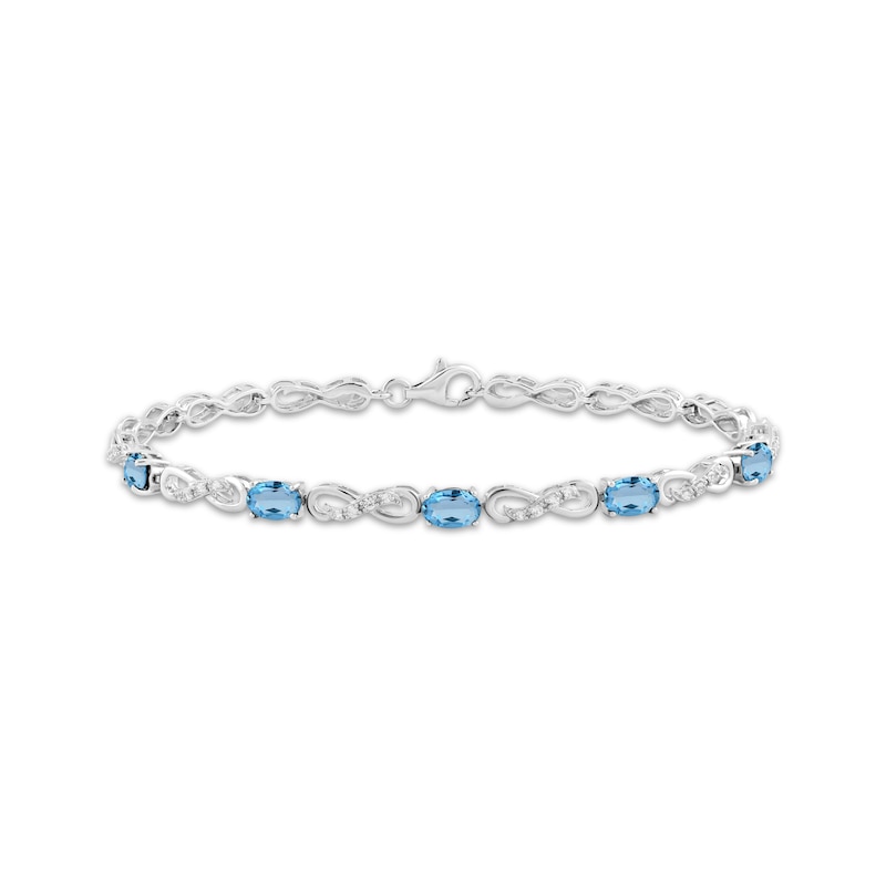 Main Image 1 of Oval-Cut Swiss Blue Topaz & White Lab-Created Sapphire Infinity Link Bracelet Sterling Silver 7.5&quot;
