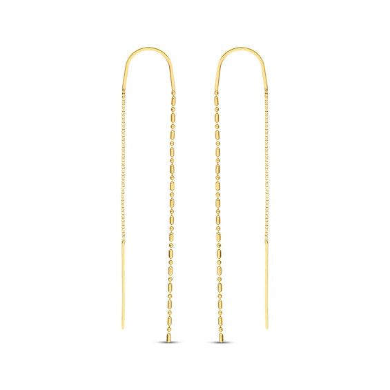 Dot-Dash Bead Chain Dangle Threader Earrings 14K Yellow Gold