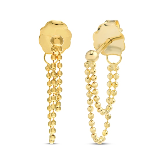 Double-Length Front-Back Bead Chain Earrings 14K Yellow Gold