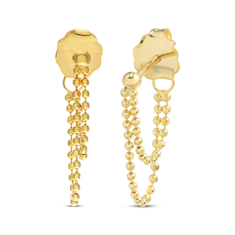 Main Image 1 of Double-Length Front-Back Bead Chain Earrings 14K Yellow Gold