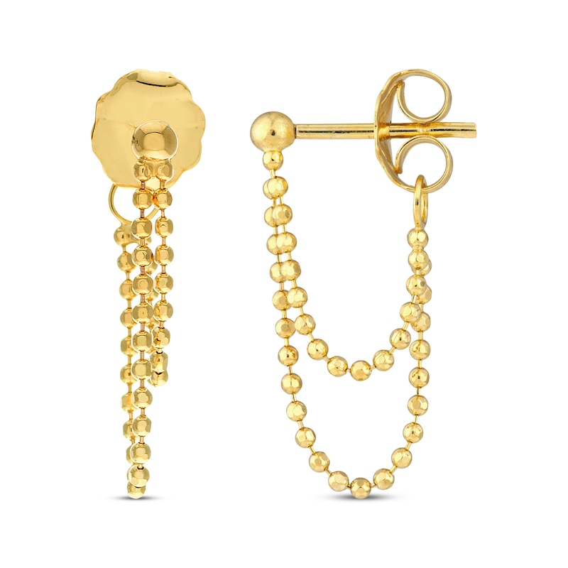 Main Image 3 of Double-Length Front-Back Bead Chain Earrings 14K Yellow Gold