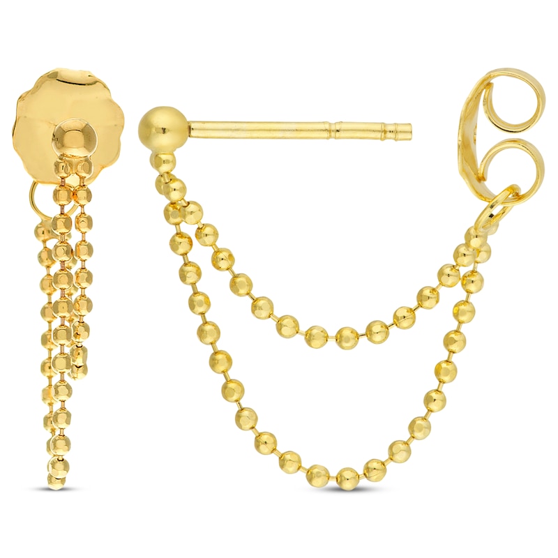 Main Image 4 of Double-Length Front-Back Bead Chain Earrings 14K Yellow Gold