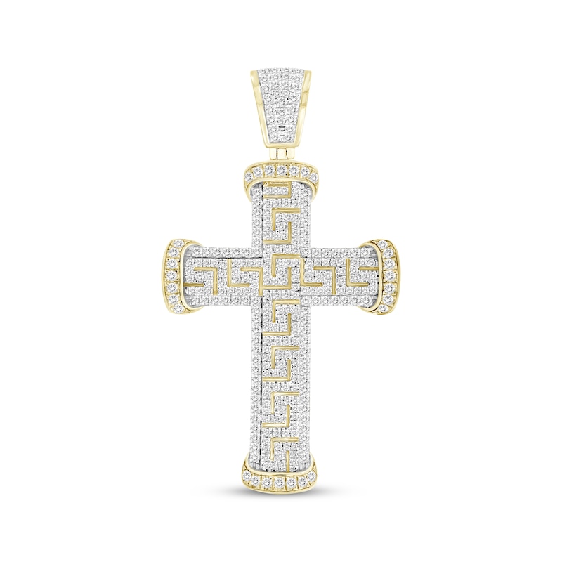 Main Image 1 of Men's Diamond Greek Key Cross Charm 2 ct tw 10K Yellow Gold