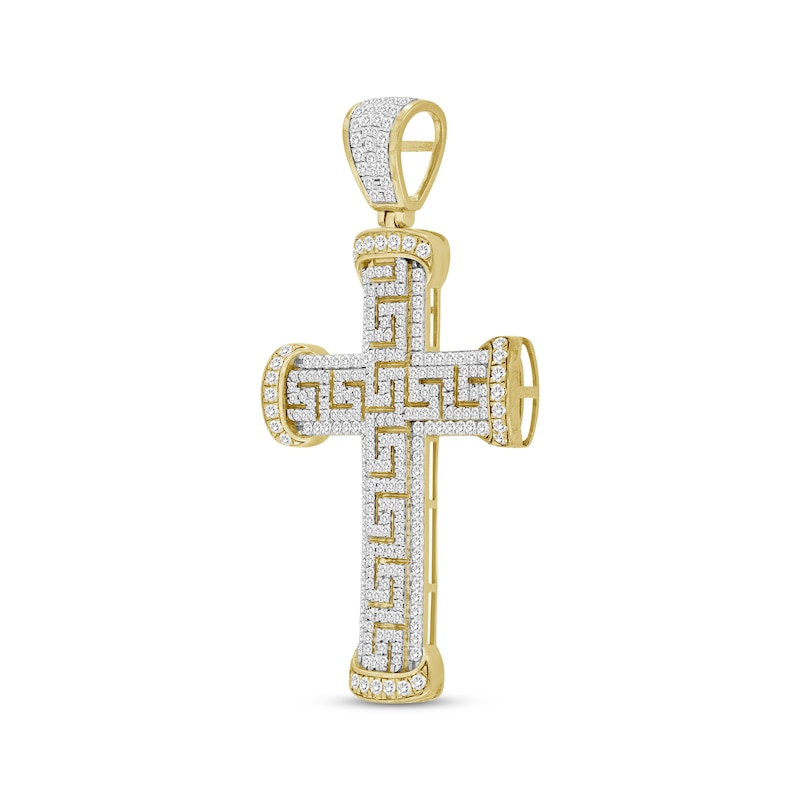 Main Image 2 of Men's Diamond Greek Key Cross Charm 2 ct tw 10K Yellow Gold
