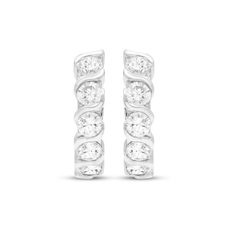 Main Image 2 of Diamond Swirl Huggie Hoop Earrings 1/4 ct tw 10K White Gold