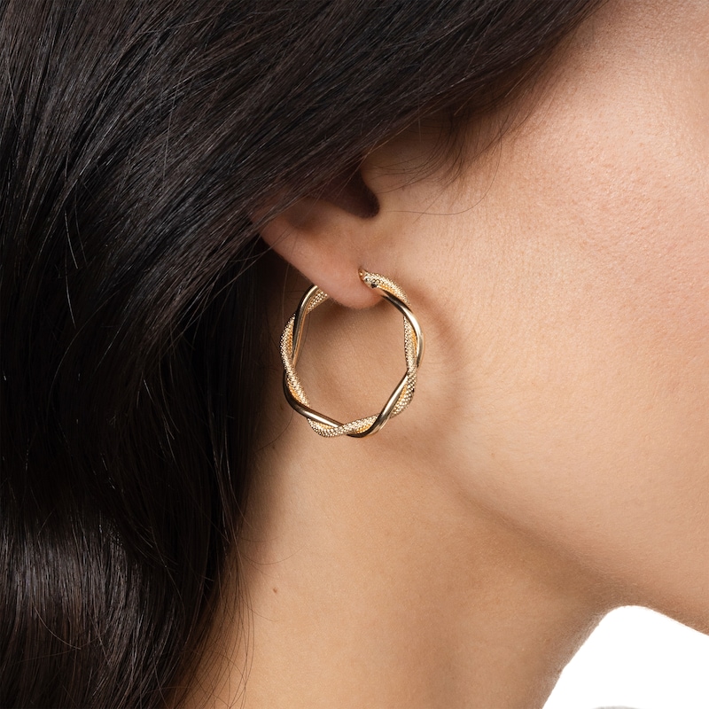 Reaura Twist Hoop Earrings Repurposed 14K Yellow Gold 31mm