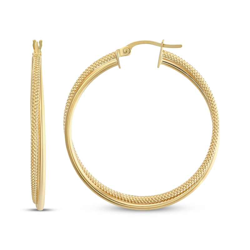 Main Image 1 of Reaura Two-Row Crossover Hoop Earrings Repurposed 14K Yellow Gold 32mm