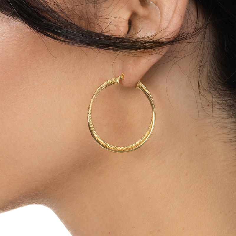 Main Image 3 of Reaura Two-Row Crossover Hoop Earrings Repurposed 14K Yellow Gold 32mm