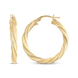 Reaura Twist Square Hoop Earrings Repurposed 14K Yellow Gold 26mm