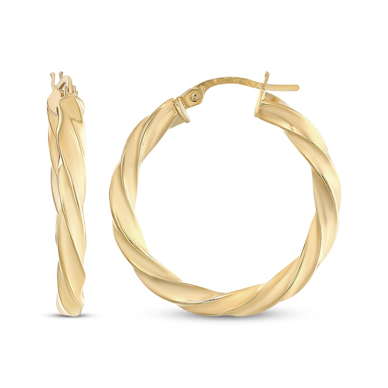 Reaura Twist Square Hoop Earrings Repurposed 14K Yellow Gold 26mm