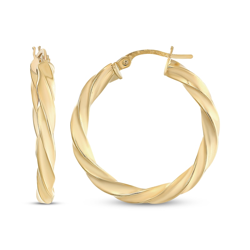 Main Image 1 of Reaura Twist Square Hoop Earrings Repurposed 14K Yellow Gold 26mm