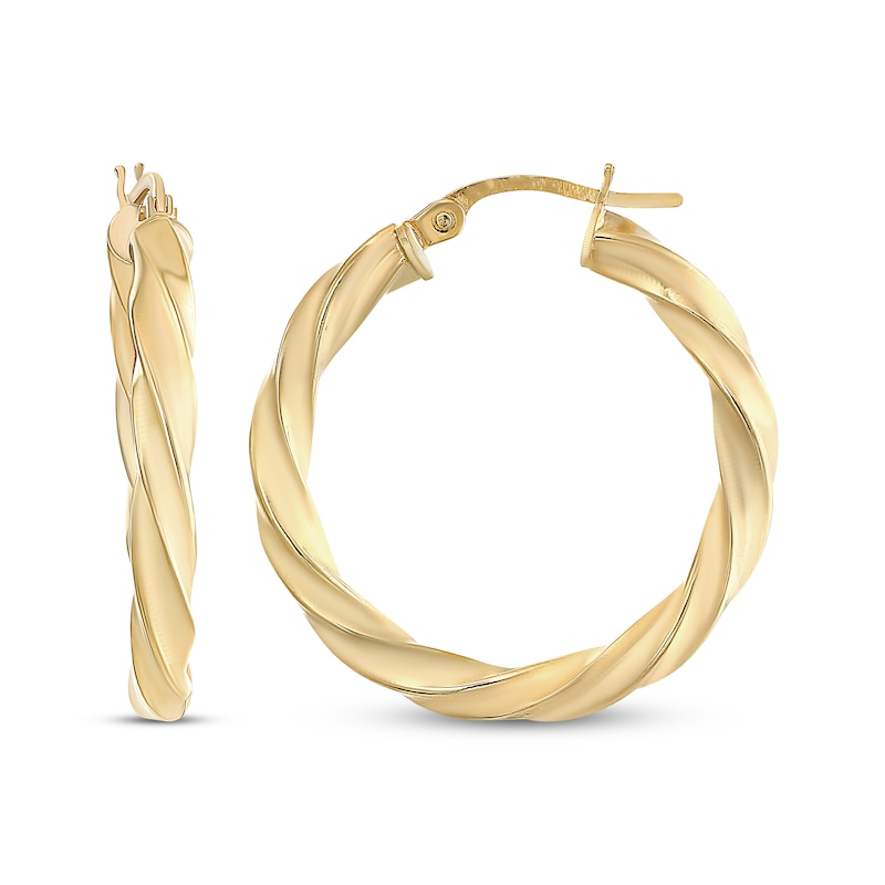 Reaura Twist Square Hoop Earrings Repurposed 14K Yellow Gold 26mm