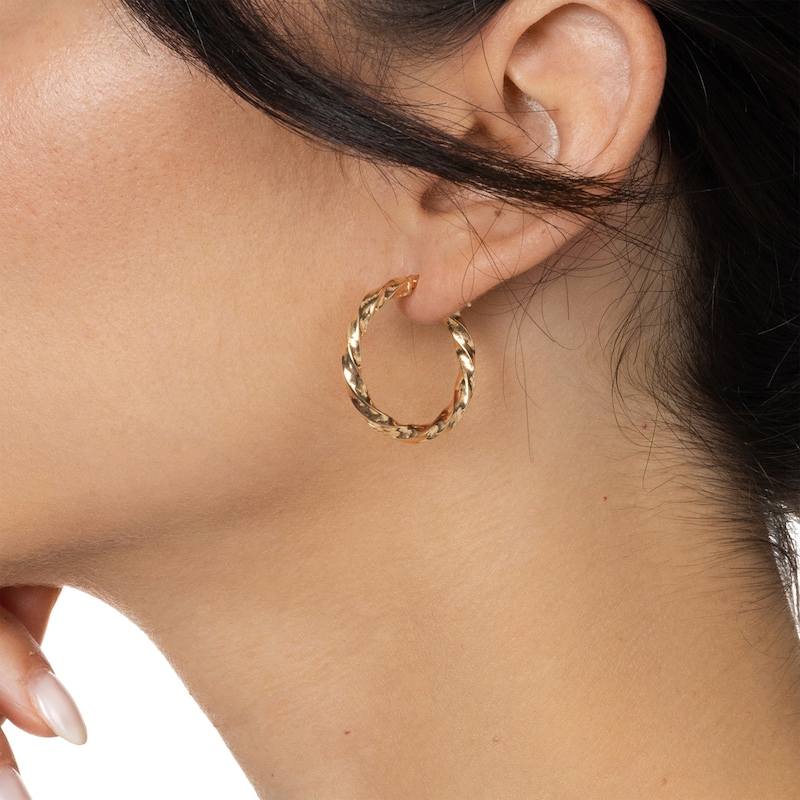 Main Image 3 of Reaura Twist Square Hoop Earrings Repurposed 14K Yellow Gold 26mm
