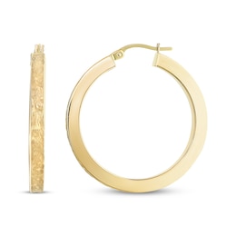 Reaura Textured Square Hoop Earrings Repurposed 14K Yellow Gold 31mm