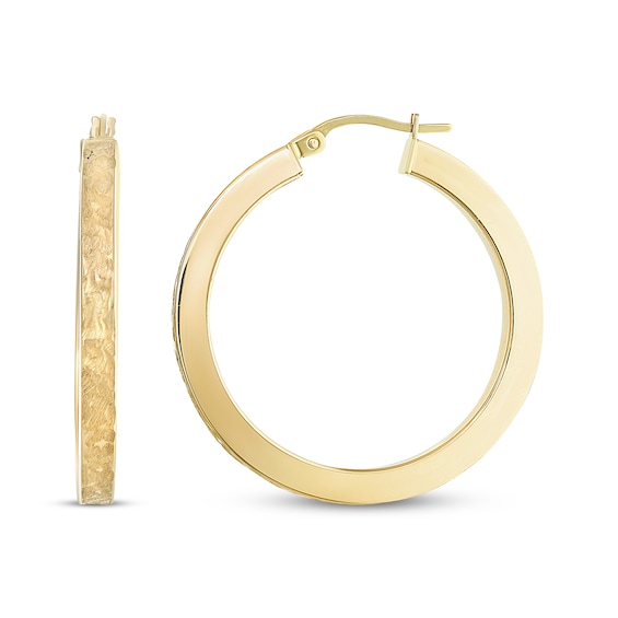 Reaura Textured Square Hoop Earrings Repurposed 14K Yellow Gold 31mm