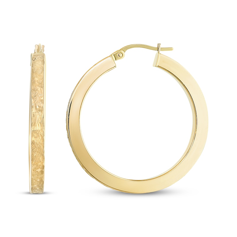 Main Image 1 of Reaura Textured Square Hoop Earrings Repurposed 14K Yellow Gold 31mm