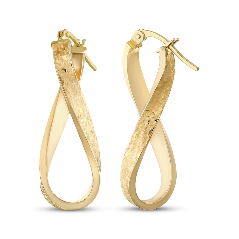 Reaura Textured Twist Hoop Earrings Repurposed 14K Yellow Gold 30mm