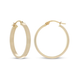Reaura Flat Tube Hoop Earrings Repurposed 14K Yellow Gold 32mm
