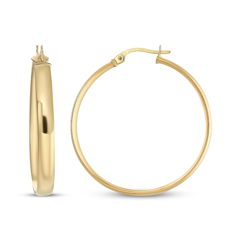 Reaura Domed Hoop Earrings Repurposed 14K Yellow Gold 33mm