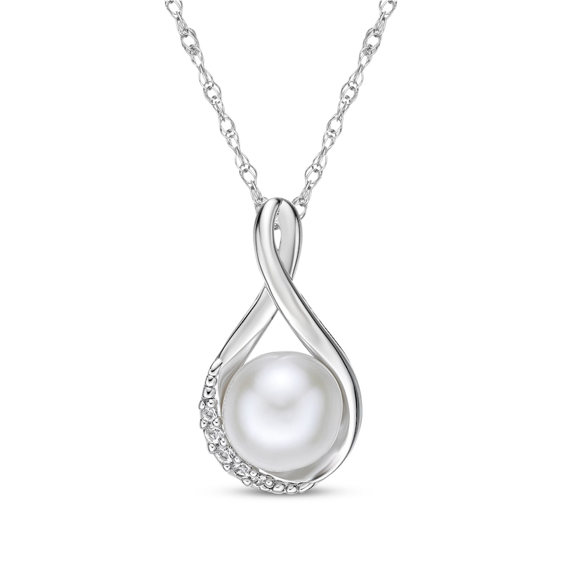 Cultured Pearl & White Lab-Created Sapphire Twist Necklace Sterling ...