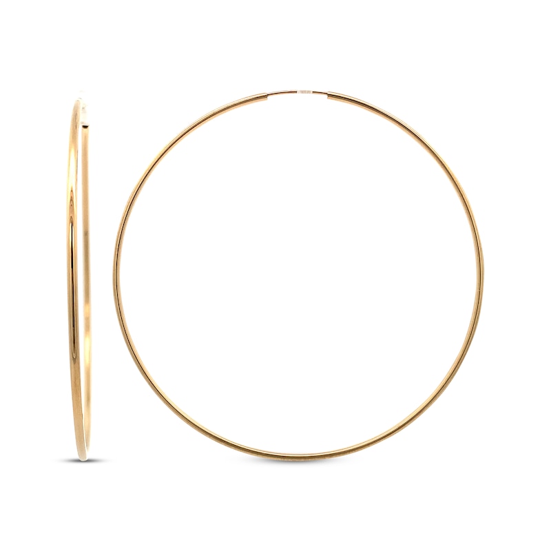 Endless Hoop Tube Earrings 14K Yellow Gold 70mm