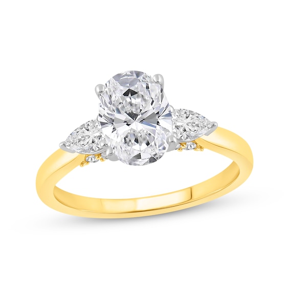Memories Moments Magic Oval-Cut & Pear-Shaped Lab-Grown Diamond Three-Stone Engagement Ring 2 ct tw 14K Yellow Gold