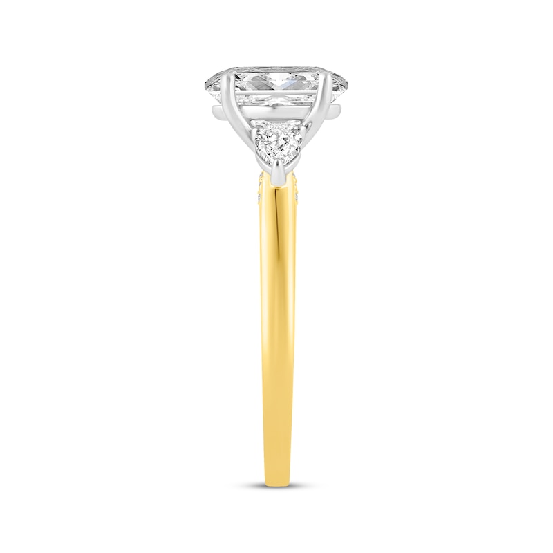 Main Image 2 of Memories Moments Magic Oval-Cut & Pear-Shaped Lab-Grown Diamond Three-Stone Engagement Ring 2 ct tw 14K Yellow Gold