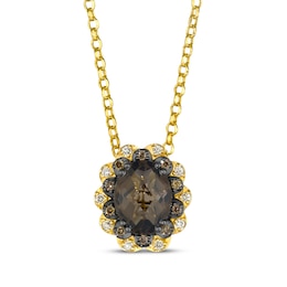 Le Vian Venetian Mosaic Oval-Cut Chocolate Quartz Necklace 1/8 ct tw Diamonds 14K Honey Gold 19"