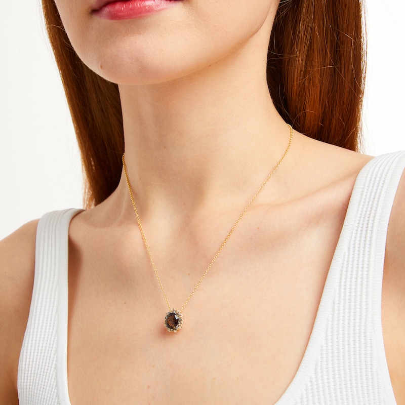Main Image 3 of Le Vian Venetian Mosaic Oval-Cut Chocolate Quartz Necklace 1/8 ct tw Diamonds 14K Honey Gold 19&quot;