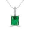 Thumbnail Image 1 of Emerald-Cut Lab-Created Emerald & White Lab-Created Sapphire Necklace Sterling Silver 18&quot;