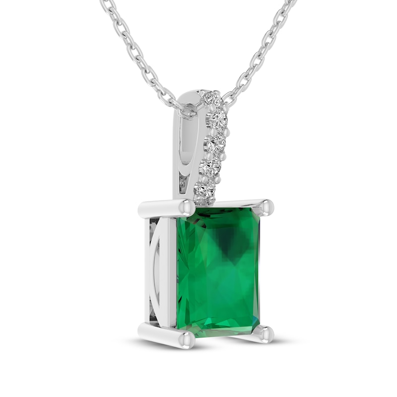 Main Image 2 of Emerald-Cut Lab-Created Emerald & White Lab-Created Sapphire Necklace Sterling Silver 18&quot;