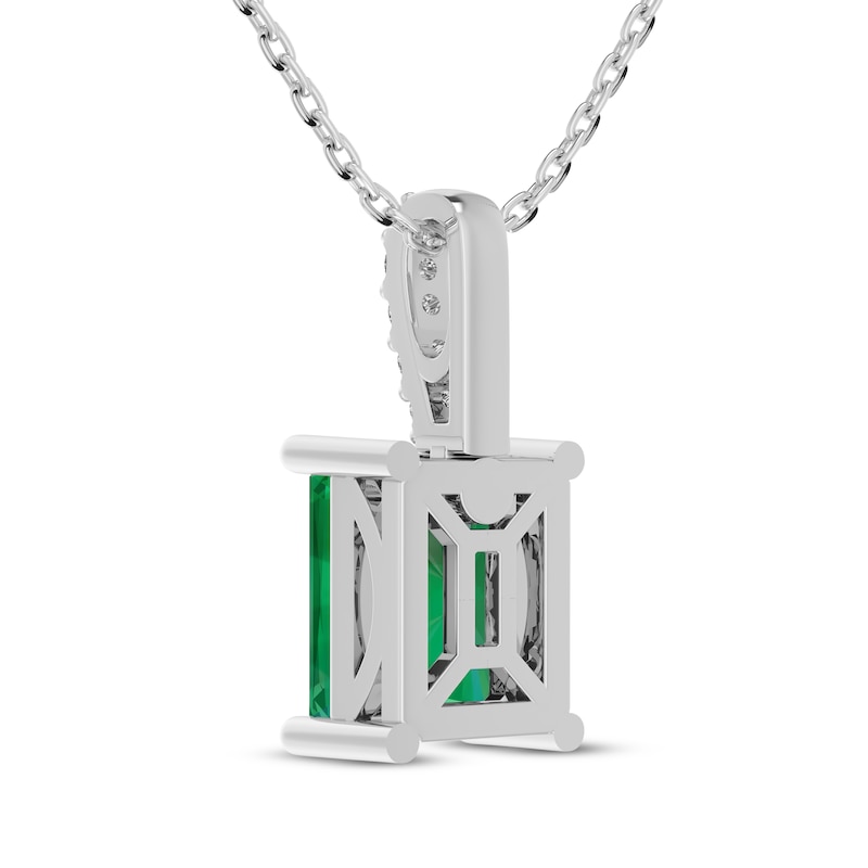 Main Image 3 of Emerald-Cut Lab-Created Emerald & White Lab-Created Sapphire Necklace Sterling Silver 18&quot;