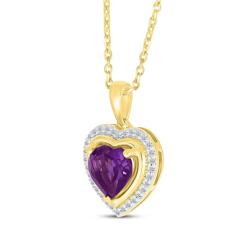 Main Image 2 of Heart-Shaped Amethyst & Diamond Necklace 1/8 ct tw 10K Yellow Gold 18&quot;