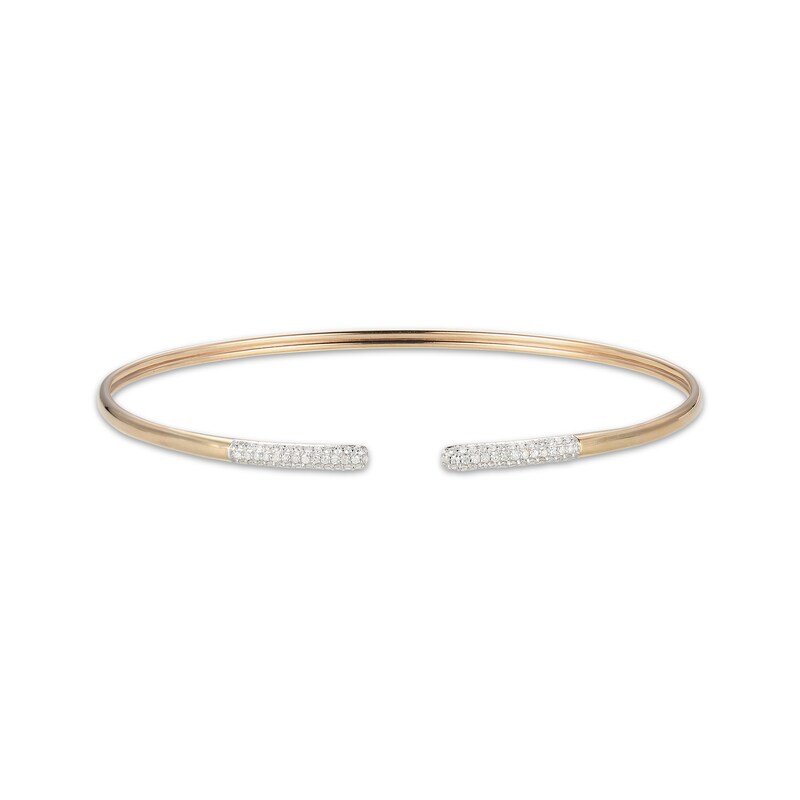 Diamond Pavé Tip Cuff Bangle Bracelet 1/3 ct tw 10K Yellow Gold