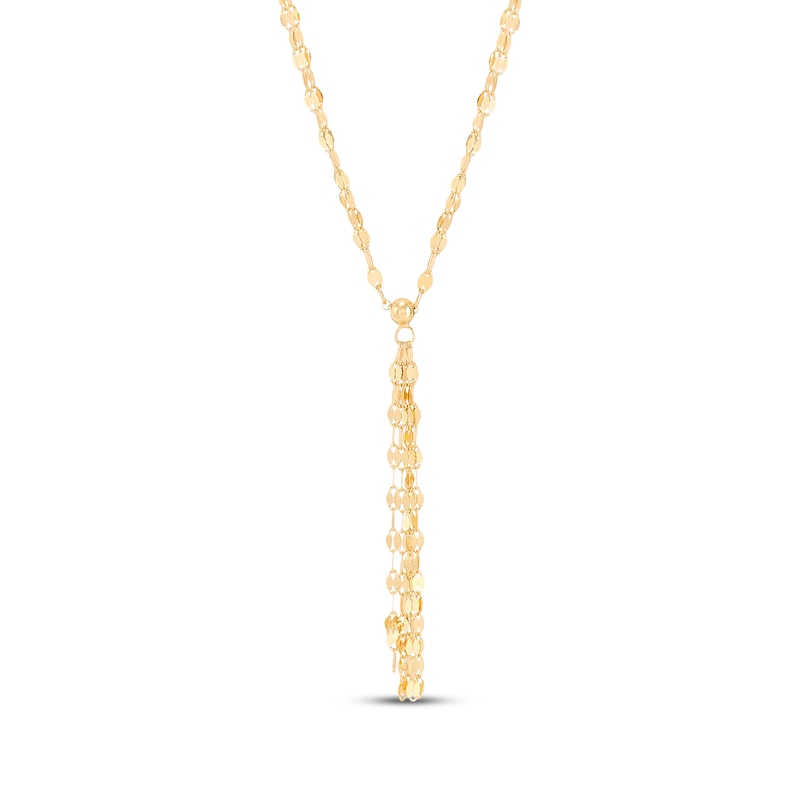 Y-Drop Tassel Mirror Chain Necklace 10K Yellow Gold 17"