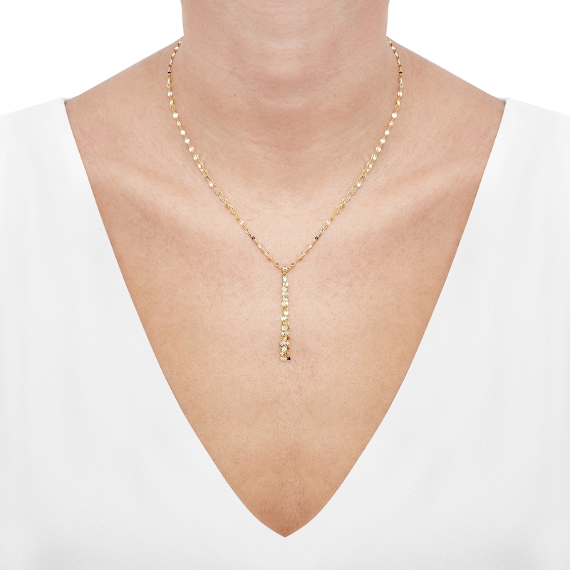 Y-Drop Tassel Mirror Chain Necklace 10K Yellow Gold 17"