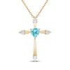 Thumbnail Image 1 of Heart-Shaped Natural Swiss Blue Topaz & Diamond Cross Necklace 1/10 ct tw 10K Yellow Gold 18"
