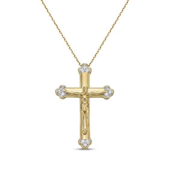 Diamond Crucifix Necklace 1/10 ct tw 14K Yellow Gold 18"