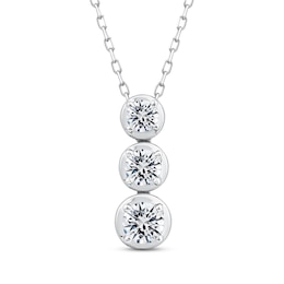 Memories Moments Magic Diamond Three-Stone Vertical Necklace 1 ct tw 10K White Gold 18&quot;