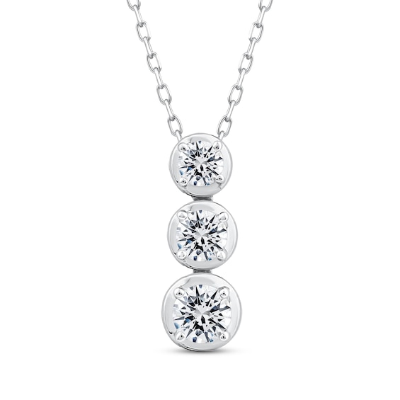 Memories Moments Magic Diamond Three-Stone Vertical Necklace 1 ct tw 10K White Gold 18"
