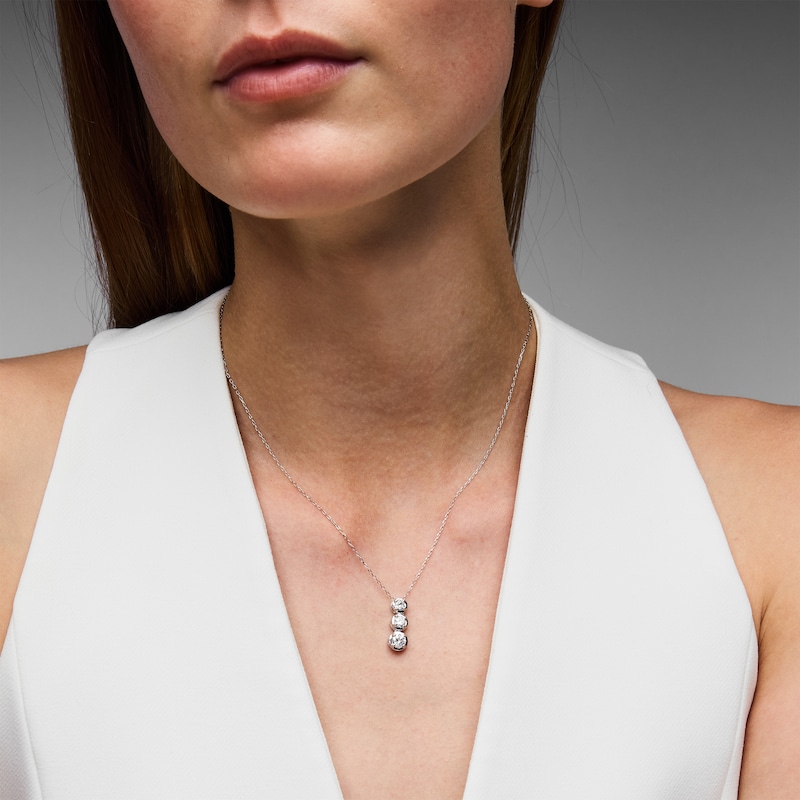 Main Image 3 of Memories Moments Magic Diamond Three-Stone Vertical Necklace 1 ct tw 10K White Gold 18"