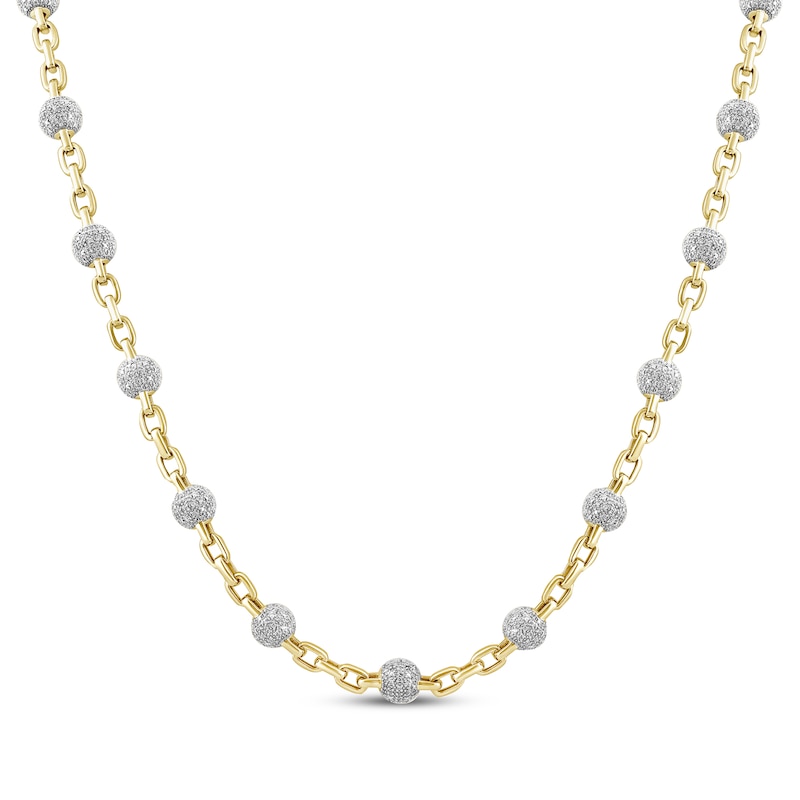 Main Image 1 of Men's Multi-Diamond Bead Station Chain Necklace 2-1/2 ct tw 10K Yellow Gold 22&quot;