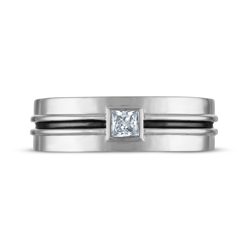 Main Image 3 of Now + Forever Men's Square-Cut Diamond Solitaire Wedding Band 1/4 ct tw 10K White Gold (I/I2)