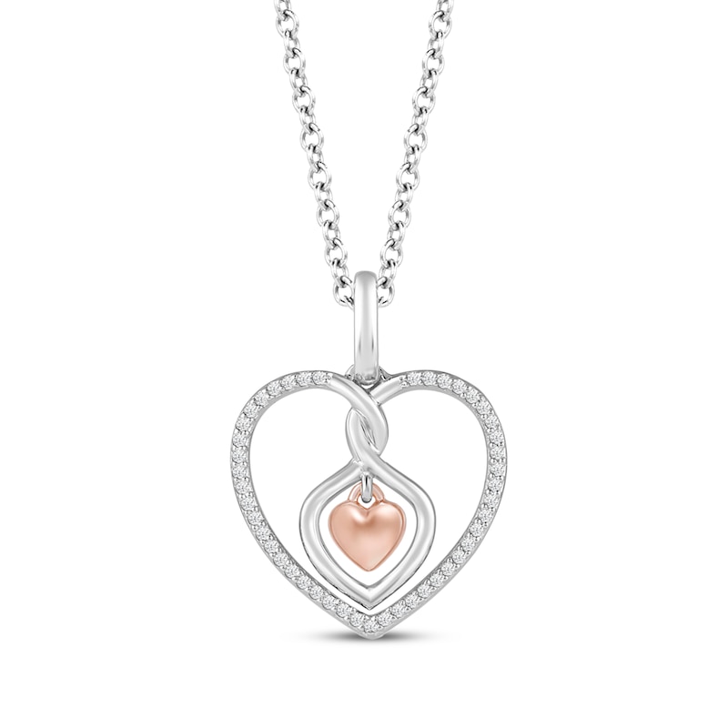 Main Image 1 of Hallmark Diamonds Heart Dangle Necklace 1/10 ct tw Sterling Silver & 10K Rose Gold 18&quot;