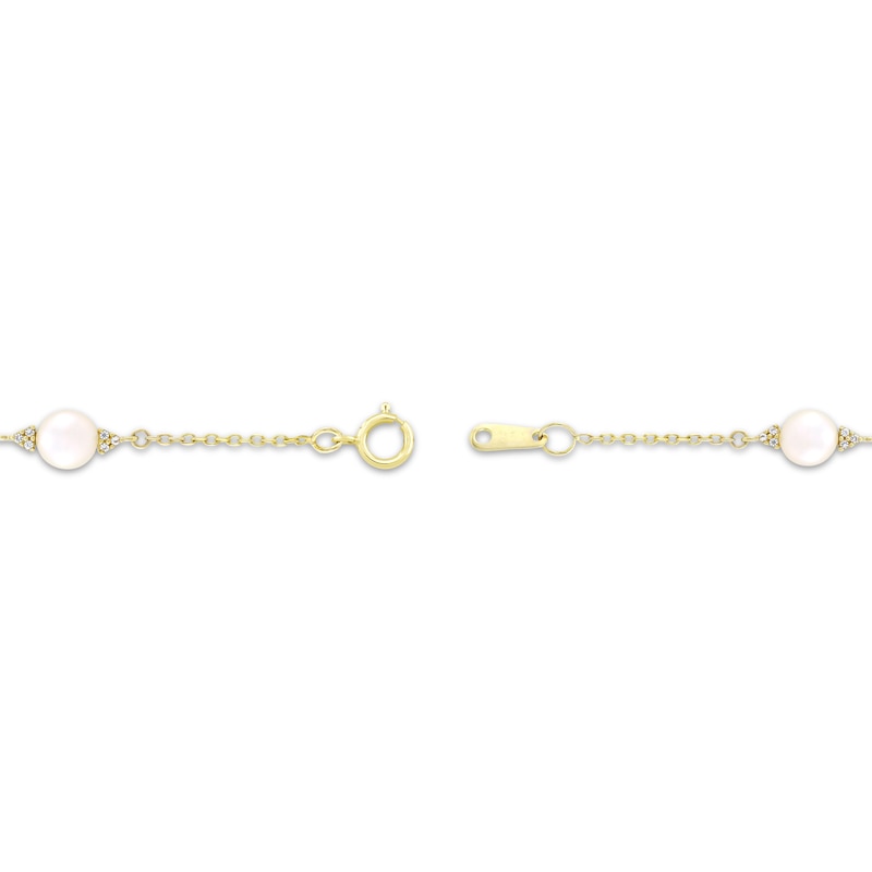 Cultured Pearl & Diamond Station Bracelet 1/15 ct tw 10K Yellow Gold 7.25"